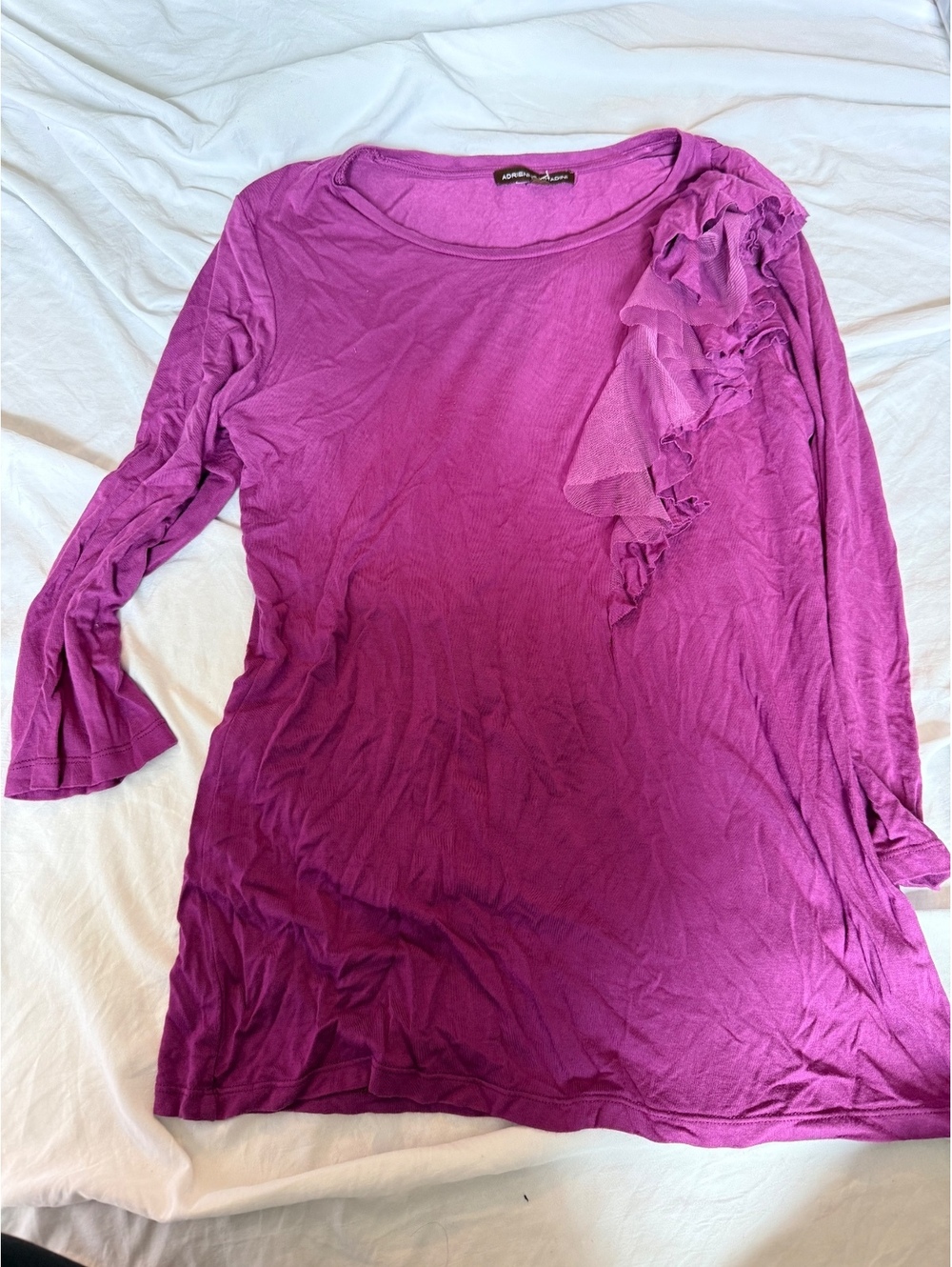 Adrienne Vittadini Purple Long Sleeve Top with Ruffle Detail Size M